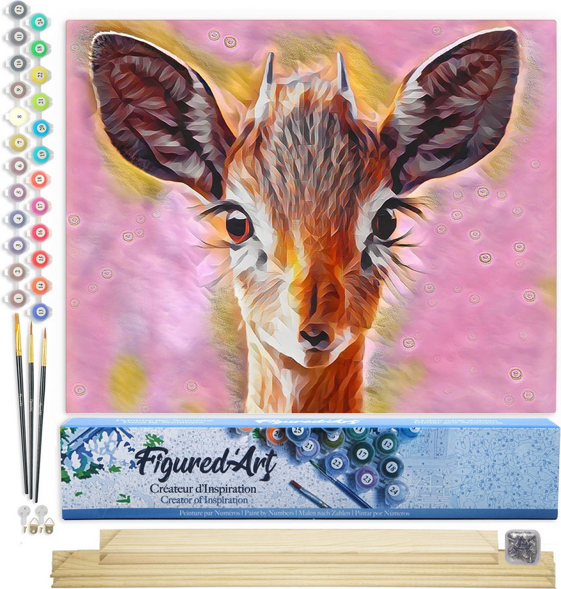 FiguredArt Schilderen op Nummer Volwassenen canvas Schattig hert - Handwerk acrylverf Kit DIY Compleet - 40x50cm met DIY houten lijst